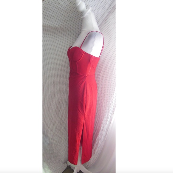 NEW ASTR The Label RED Contrast Mesh BUSTIER Stretchy COCKTAIL Midi Slit DRESS S - Picture 6 of 10